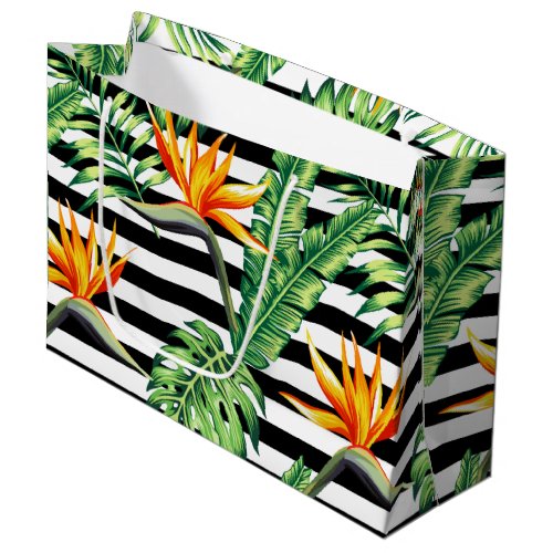 Tropical Bird of Paradise Stripes Large Gift Bag