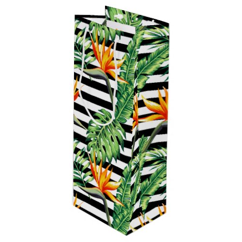 Tropical Bird of Paradise Stripes Wine Gift Bag