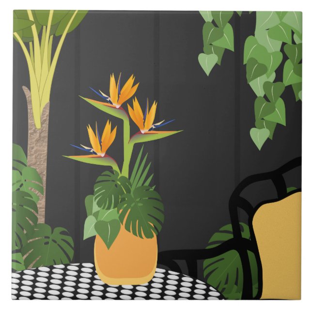 Tropical Bird of Paradise Table Centrepiece Ceramic Tile (Front)