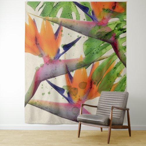 Tropical bird of paradise tapestry