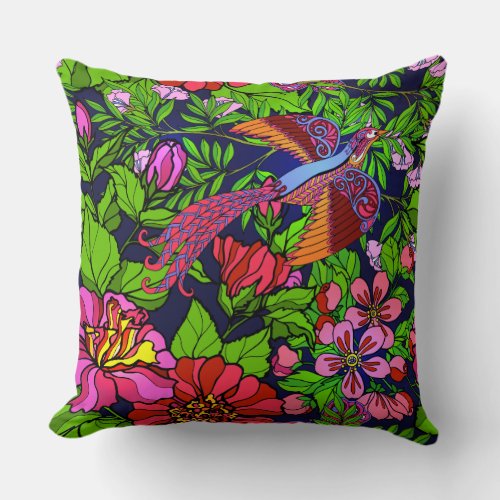 Tropical bird of paradise throw pillow