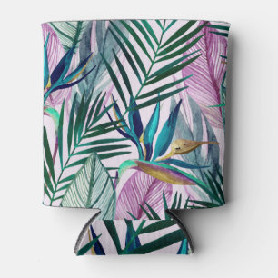 Tropical bird-of-paradise, watercolor pattern can cooler