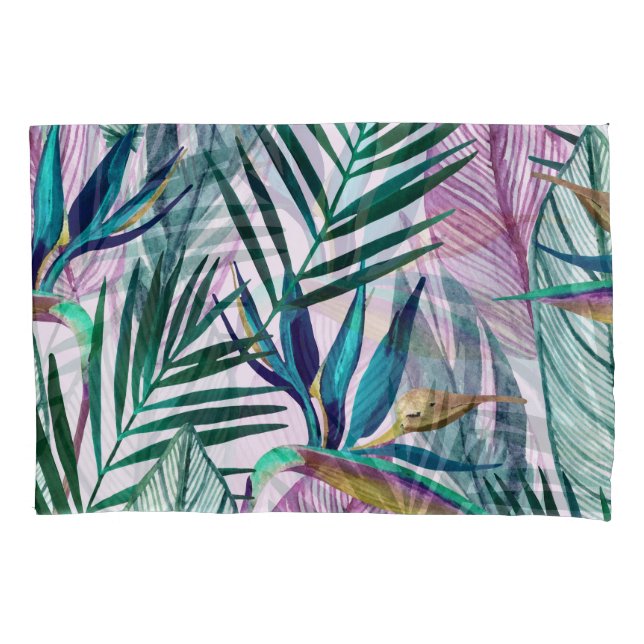 Tropical bird-of-paradise, watercolor pattern pillow case (Front)