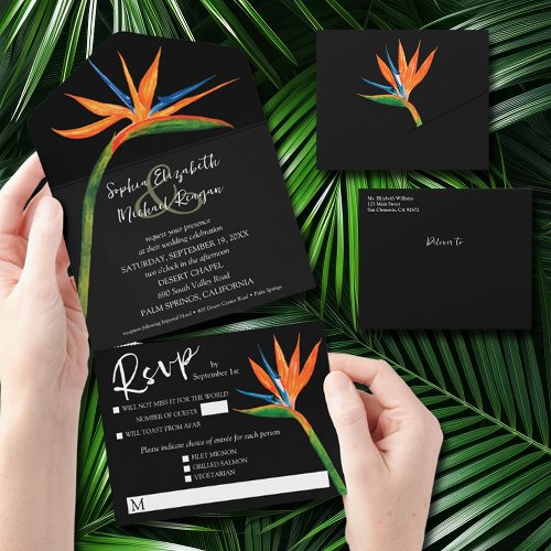 Tropical Bird of Paradise Wedding All In One Invitation