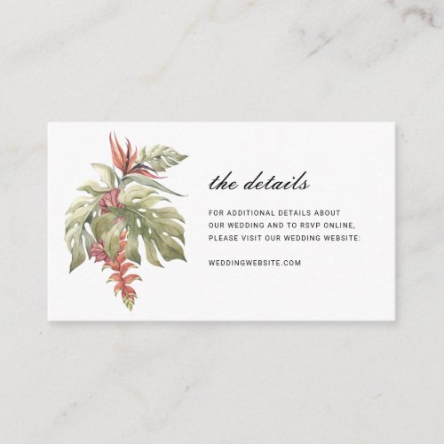 Tropical Bird of Paradise Wedding Details  Enclosure Card