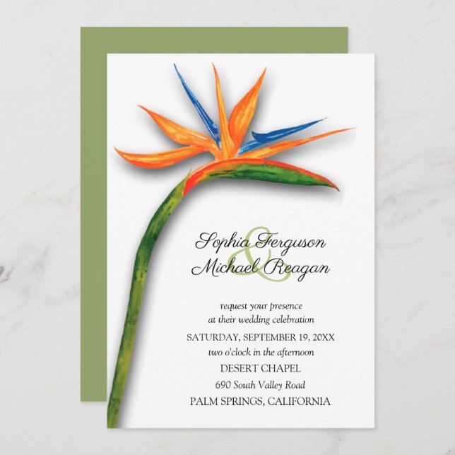 Tropical Bird of Paradise Wedding Invitations (Front/Back)