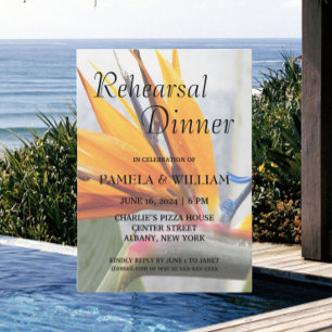 Tropical Bird of Paradise Wedding Rehearsal Dinner Invitation