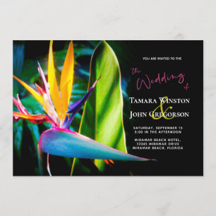 Tropical Bird Paradise Dark Floral Beach Wedding Invitation