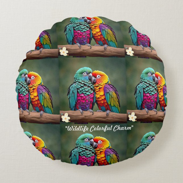 "Tropical Bird Sanctuary" Round Pillow (Front)