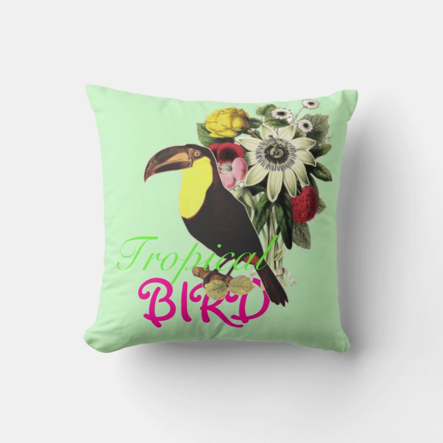 Tropical Bird Throw Pillow (Front)