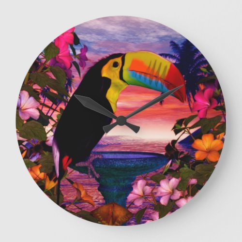 Tropical Birds 2 Toucans Decor Large Clock