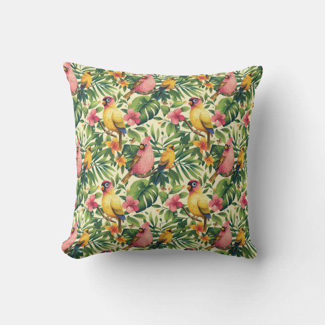 Tropical Birds and Butterflies Home Decor Pillow (Front)
