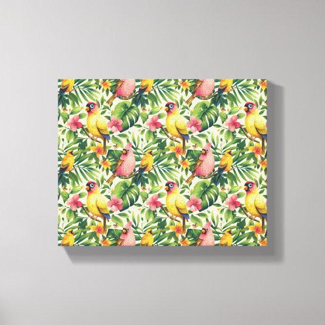 Tropical Birds and Flowers Canvas Print Wall Art (Front)