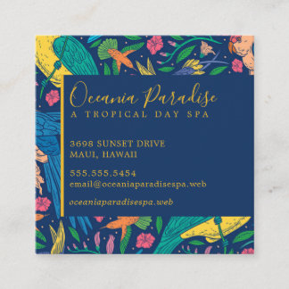 Tropical Birds and Flowers Pattern Floral Square B Square Business Card