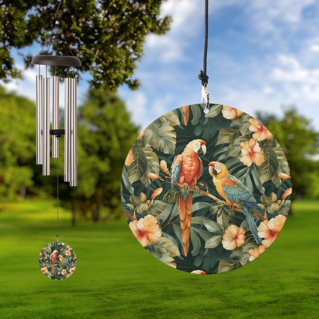 Tropical birds and flowers pattern wind chime  (Outdoor)