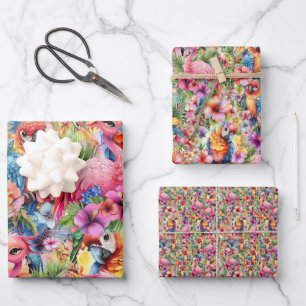 Tropical Birds and Flowers Wrapping Paper Sheets
