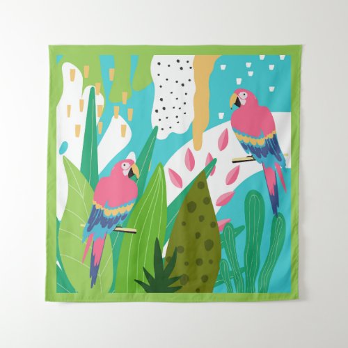 Tropical Birds and jungle leaves Tapestry