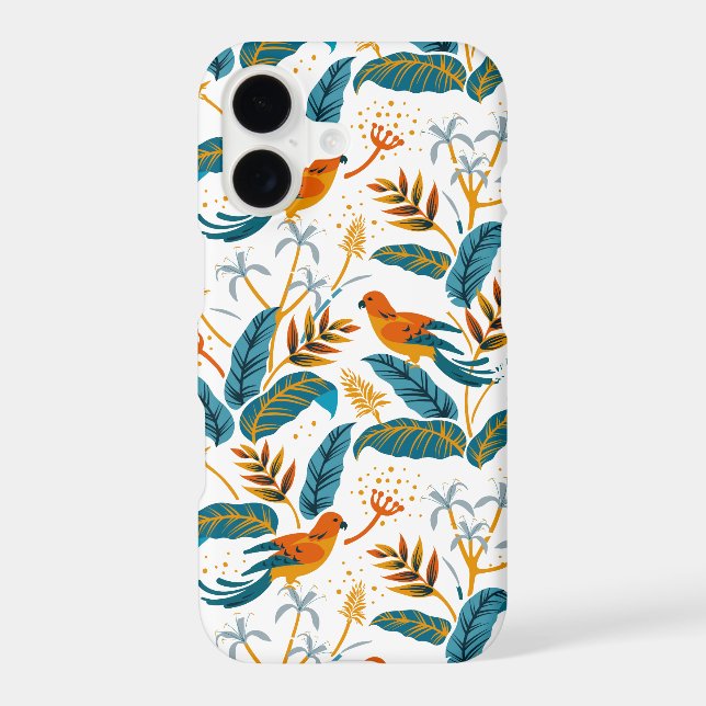 Tropical birds and lush leaves pattern iphone case (Back)