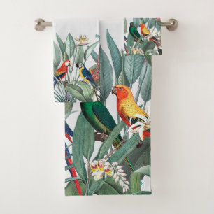 Tropical birds and plants bath towel set