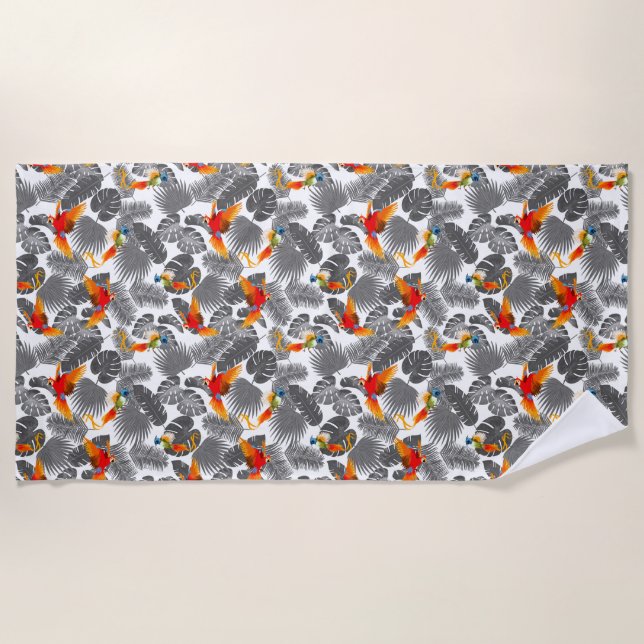 tropical birds beach towel (Front)