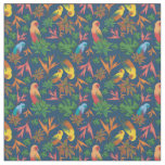 Tropical Birds Blue Floral Pattern Fabric