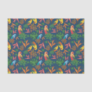 Tropical Birds Blue Floral Pattern Tissue Paper
