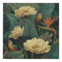 Tropical Birds & Botanical Floral Illustration – T