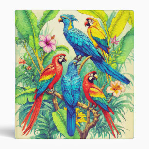 Tropical Birds Botanical Illustration 3 Ring Binder