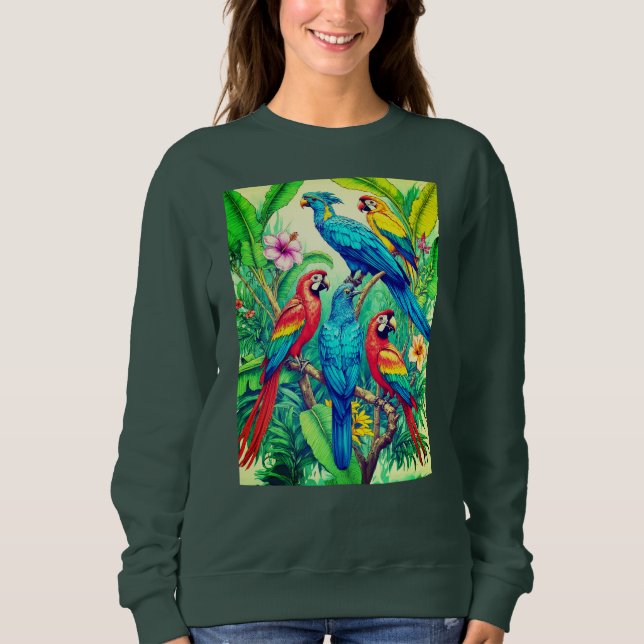 Tropical Birds Botanical Illustration Sweatshirt (Front)