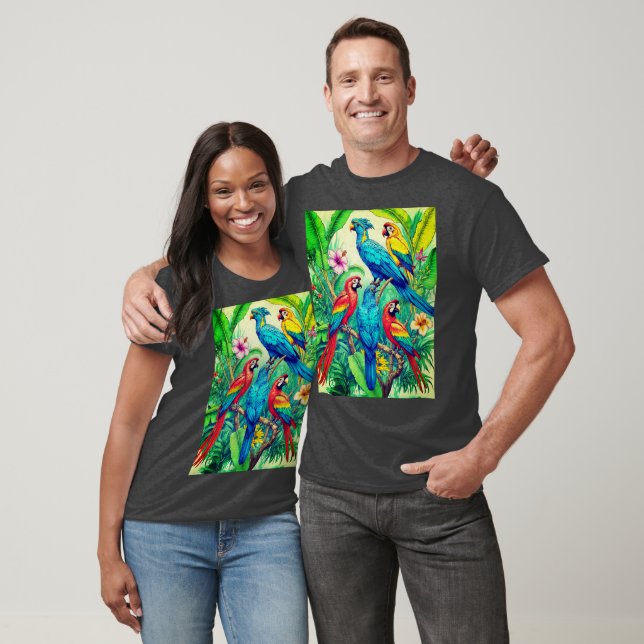 Tropical Birds Botanical Illustration T-Shirt (Unisex)