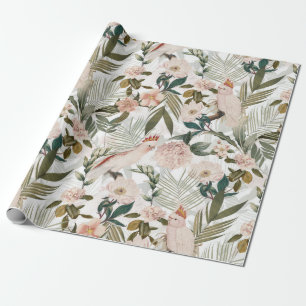 Tropical Birds Cockatoo Jungle Pattern - White Wrapping Paper