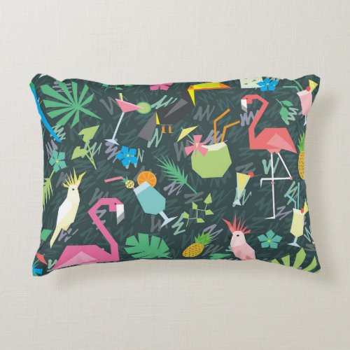 Tropical Birds Drinks Vibrant Seamless Accent Pillow