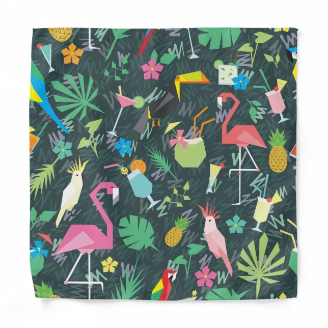 Tropical Birds Drinks: Vibrant Seamless. Bandana (Front)