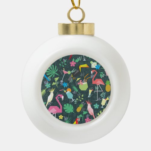 Tropical Birds Drinks Vibrant Seamless Ceramic Ball Christmas Ornament