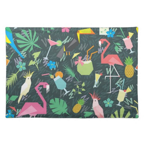 Tropical Birds Drinks Vibrant Seamless Cloth Placemat