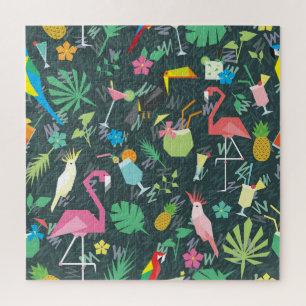 Tropical Birds Drinks: Vibrant Seamless. Jigsaw Puzzle