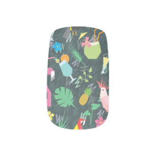 Tropical Birds Drinks: Vibrant Seamless. Minx Nail Art