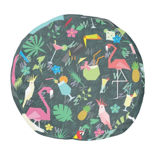 Tropical Birds Drinks Vibrant Seamless Pouf