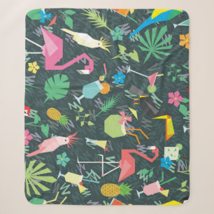 Tropical Birds Drinks: Vibrant Seamless. Sherpa Blanket