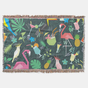 Tropical Birds Drinks: Vibrant Seamless. Throw Blanket