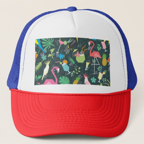 Tropical Birds Drinks Vibrant Seamless Trucker Hat