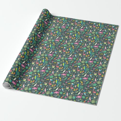 Tropical Birds Drinks Vibrant Seamless Wrapping Paper