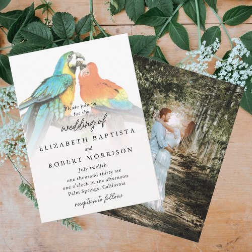 Tropical Birds Elegant Whimsical Modern Wedding Invitation