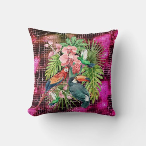 Tropical birds exotic flowers double_sided glam throw pillow