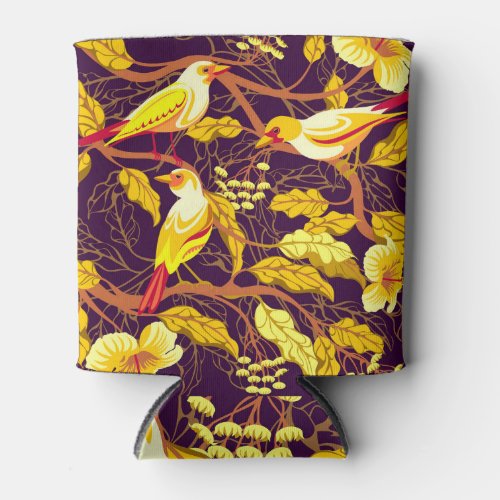 Tropical Birds Exotic Flowers Illustration Can Cooler