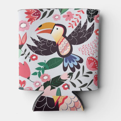 Tropical birds floral doodle pattern can cooler