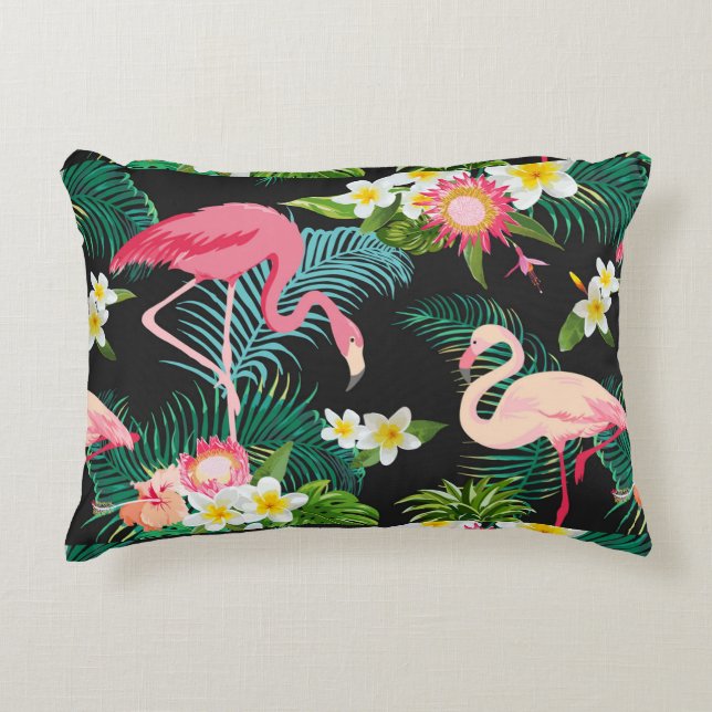 Tropical Birds Flowers Flamingo Watery Landscape Accent Pillow (Front)