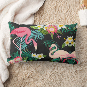 Tropical Birds Flowers Flamingo Watery Landscape Lumbar Pillow