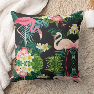 Tropical Birds Flowers Flamingo Watery Landscape Throw Pillow