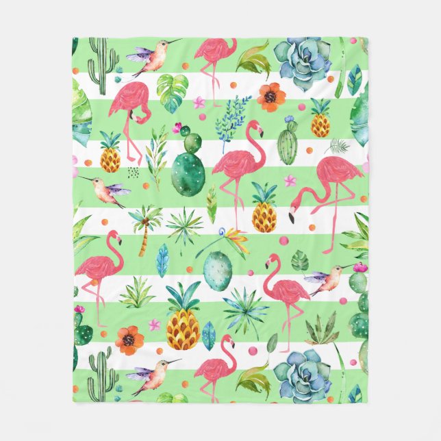 Tropical Birds & Flowers Pattern Fleece Blanket (Front)